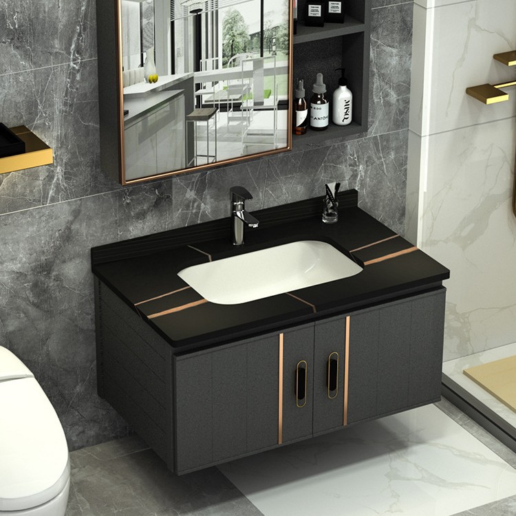 Rock Placa de aleación de aluminio de espacio gabinete de baño combinación de baño lavabo gabinete mesa de lavado espejo Gabinete integrado lavabo gabinete