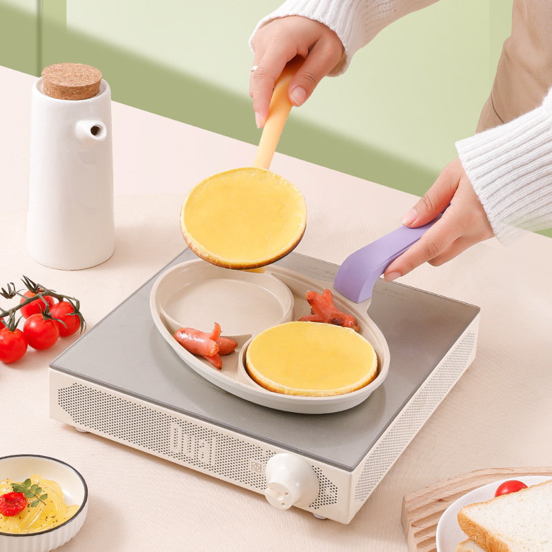 Máquina de freír huevos coreano mini doble agujero hogar desayuno olla maifan piedra gruesa blanca antiadherente hamburguesa plana huevo sartén