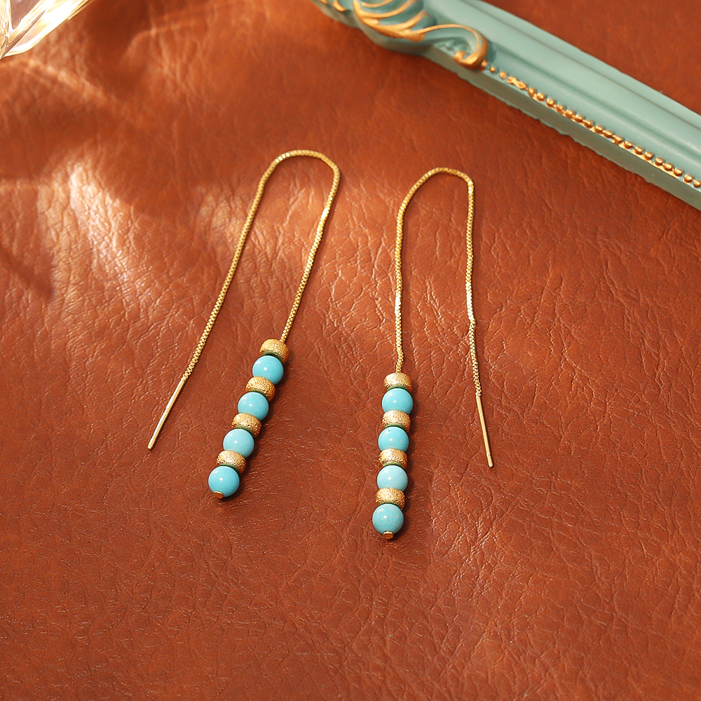 Retro turquoise small design fashionable fresh cute elegant earrings