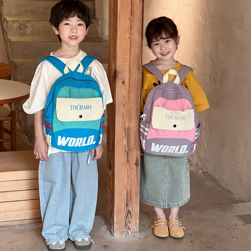 Mochila de moda coreana para niños y niñas, mochila escolar de gran capacidad, nueva mochila de niños con letras extranjeras