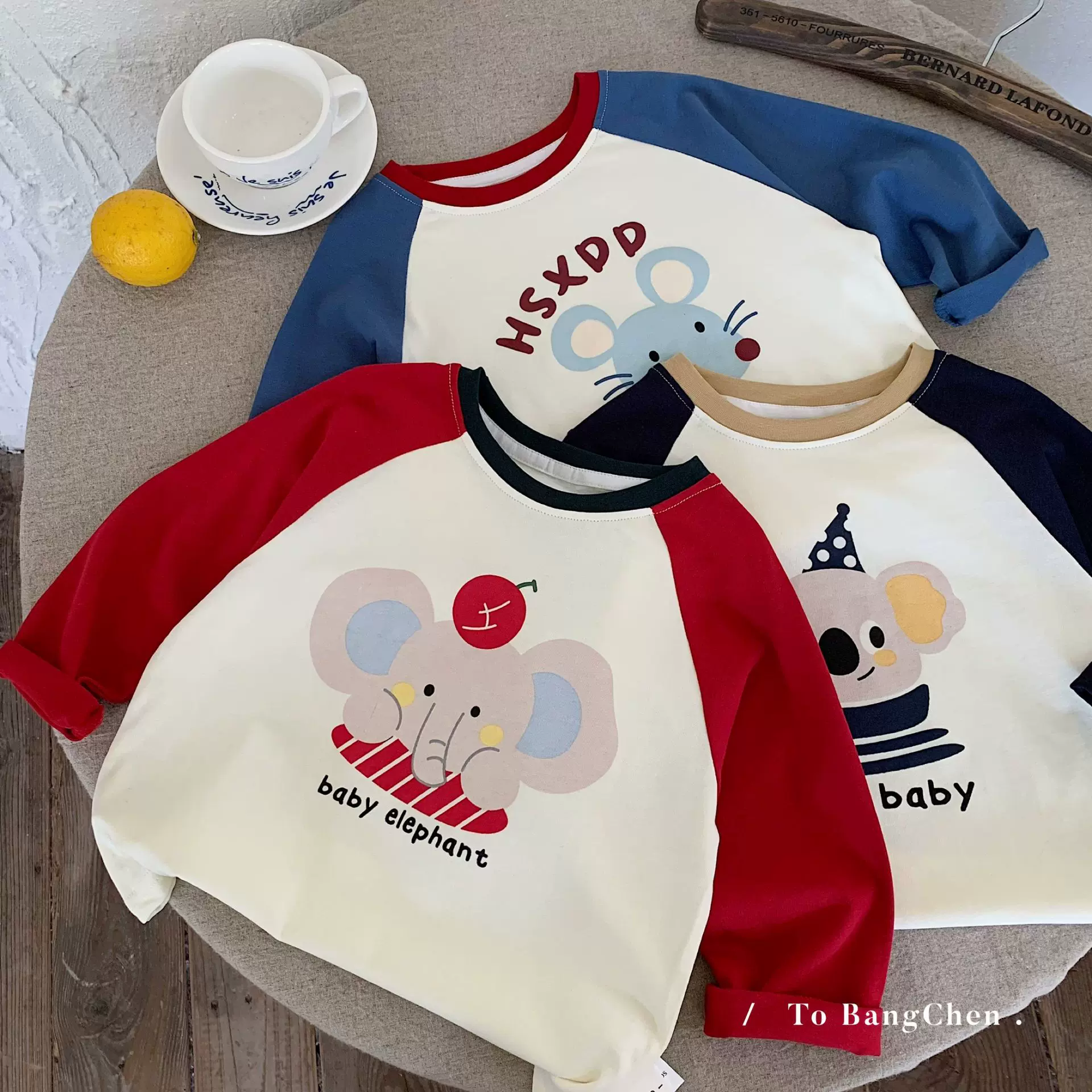 邦诚儿童t恤2025秋季新款韩版男女童卡通插肩袖套头衫宝宝打底衫