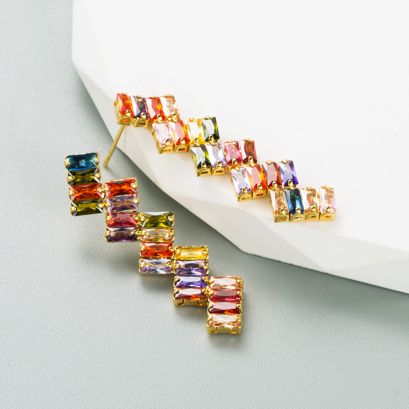 Fashion Square Copper Inlay Zircon Drop Earrings 1 Pair