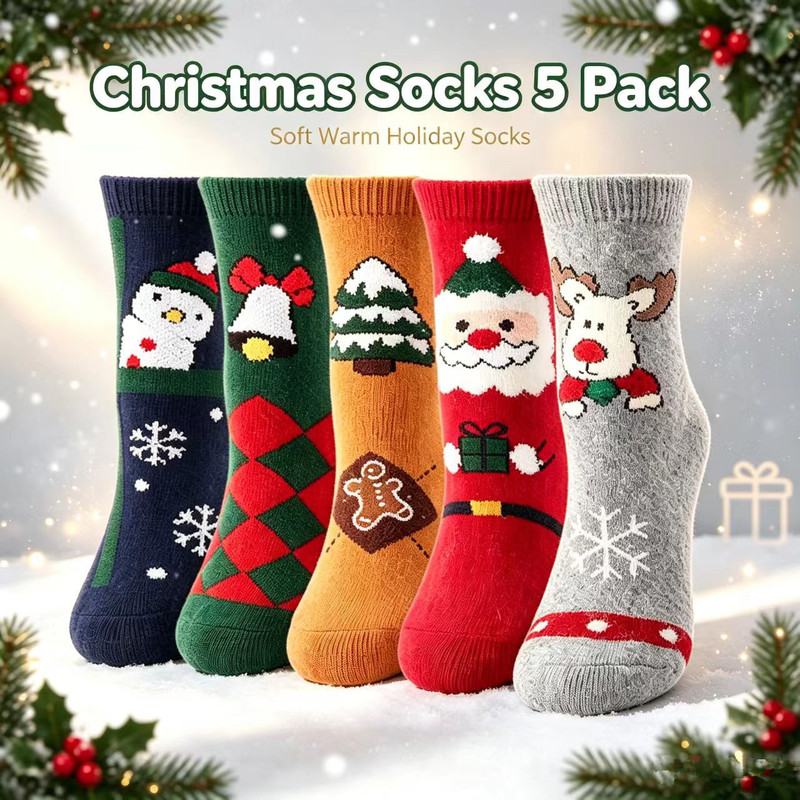 Women's Christmas Socks Novelty Fun Rabbit Wool Socks Mixed Crew Thick Winter Warm Wool Socks Christmas Gift
