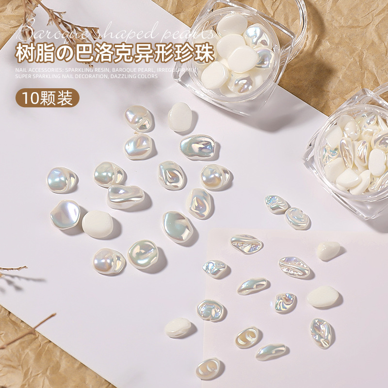 Popular nail art Barroco especial-en forma de perla imitación Shell resina no agujero resalte conjunto mixto accesorios de perforación de uñas al por mayor