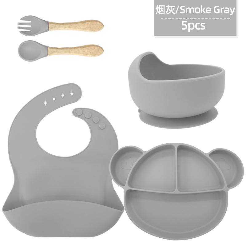 Transfronterizos de plato de silicona para niños bacon de comidas de grado alimenticio suplemento tazón cucharas de alimentación infantil cubiertos para bebés