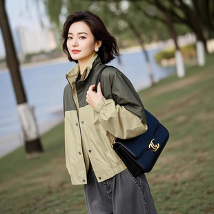 2025 Spring New Arrival Unique Casual Design Short Color-Block Jacket Thin Coat Women's Color-Block Casual Style