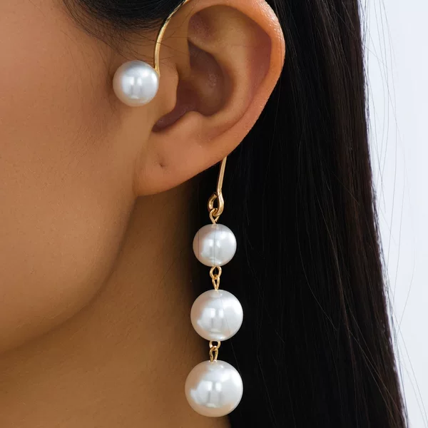 1 pair of fashionable and minimalist pearl drop earrings, long and elegant, perfect for evening gowns, parties, and creating a romantic atmosphere