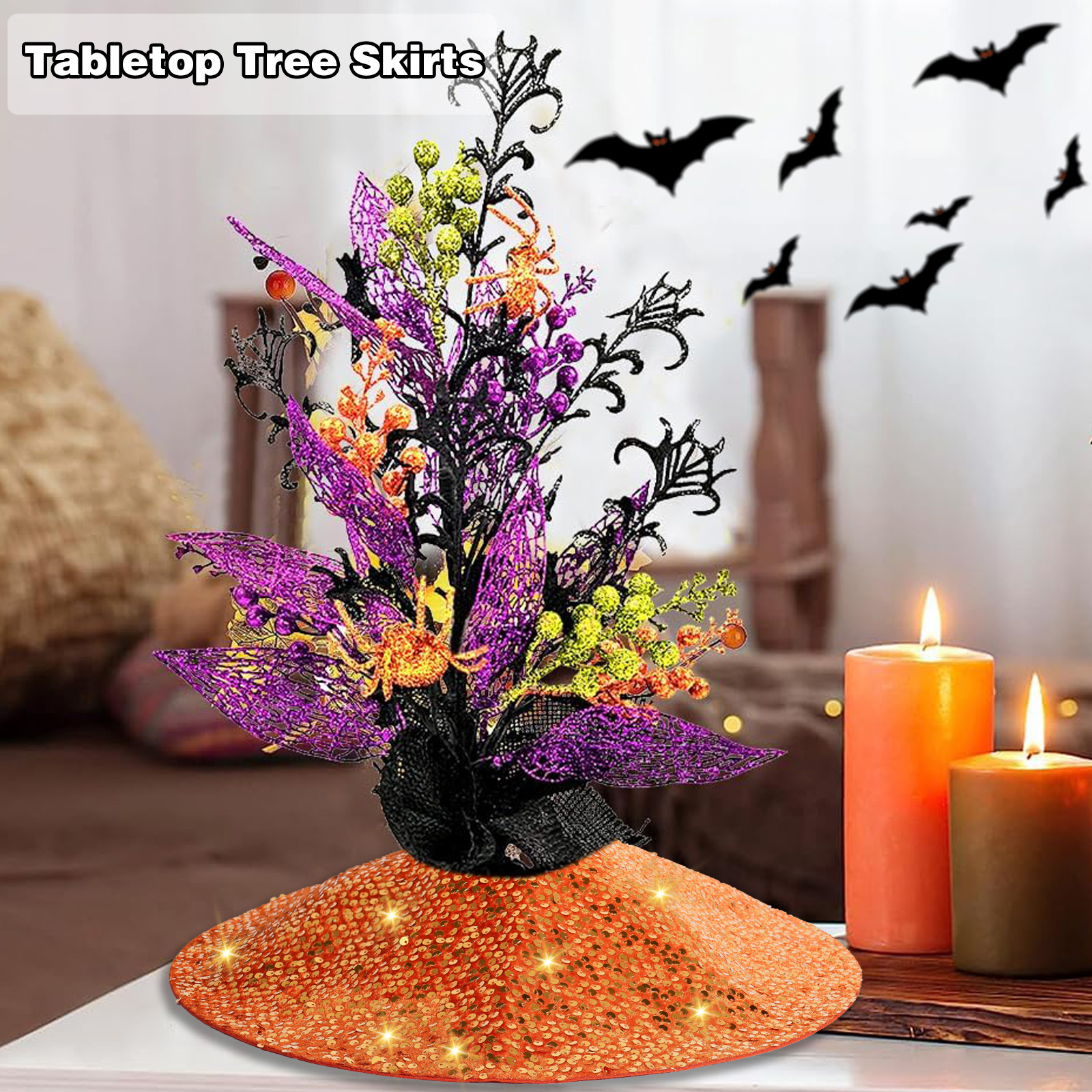Halloween transfronterizo de alta calidad brillante perlas falda de árbol delantal naranja creativo atmósfera de vacaciones accesorios de árbol decoración
