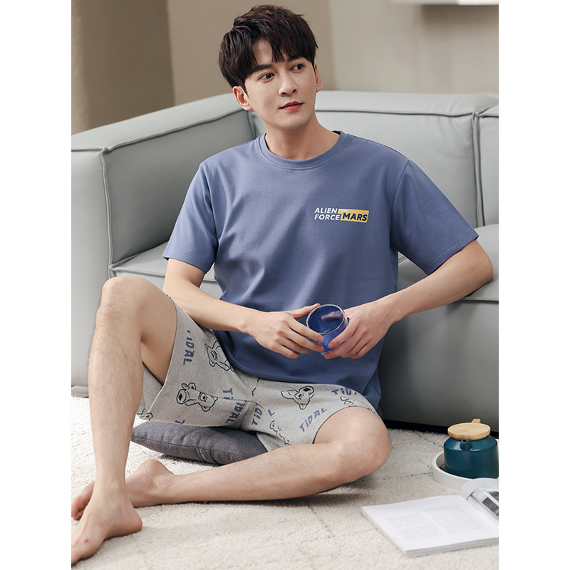 Pareja de pijamas de verano de algodón de manga corta de Internet celebridad oso lindo de dibujos animados nuevo camisón ropa de casa de las mujeres traje de verano