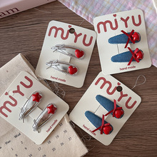 韩版甜美红色星星儿童侧边刘海发夹bb夹女童牛仔银色皮质发卡发饰