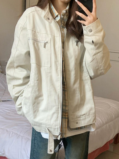 Stand-collar jacket for women 2024 new spring and autumn American retro versatile loose men and women fashion brand jacket tops