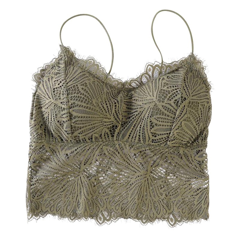 Nueva correa de hombro delgada encaje espalda envuelto pecho tubo superior sin anillo de acero con almohadilla de pecho bottoming camisola sujetador para las mujeres