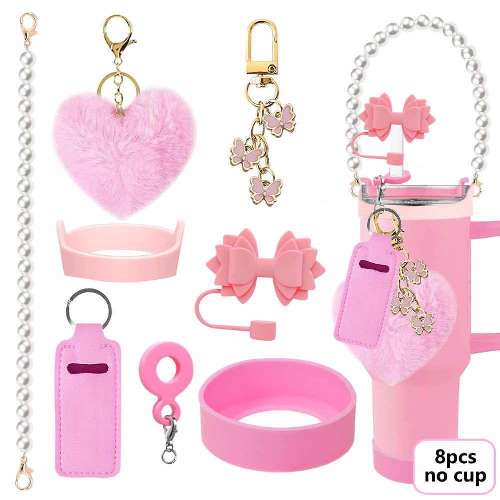 Accesorios de taza Stanley colgante de cuerda de mano flor de silicona gorra de paja de peluche colgante de taza cadena de taza de color cubierta de taza
