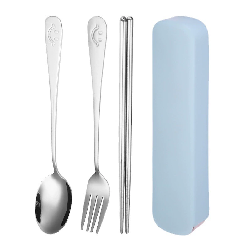 Portable 304 Stainless Steel Tableware Set, Spoon Chopsticks Fork, 3‑Piece with Storage Case