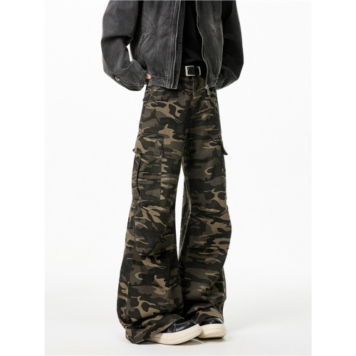 American street camouflage workwear jeans for men and women trendy brand spring loose flared casual floor-length pants