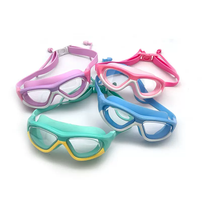 高清儿童泳镜女童防雾游泳眼镜大框护目镜舒适硅胶连体耳塞游泳镜