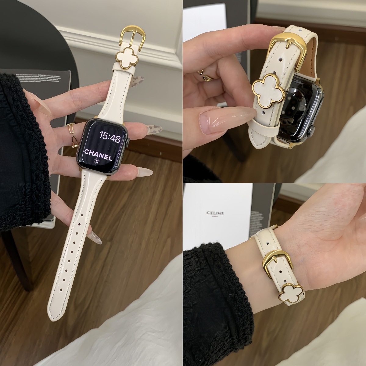 Suitable for Apple Watch S11 Representative Belt Iwatch10 Four-Leaf Clover Small Waist Se Genuine Leather Ultra Female S987Se