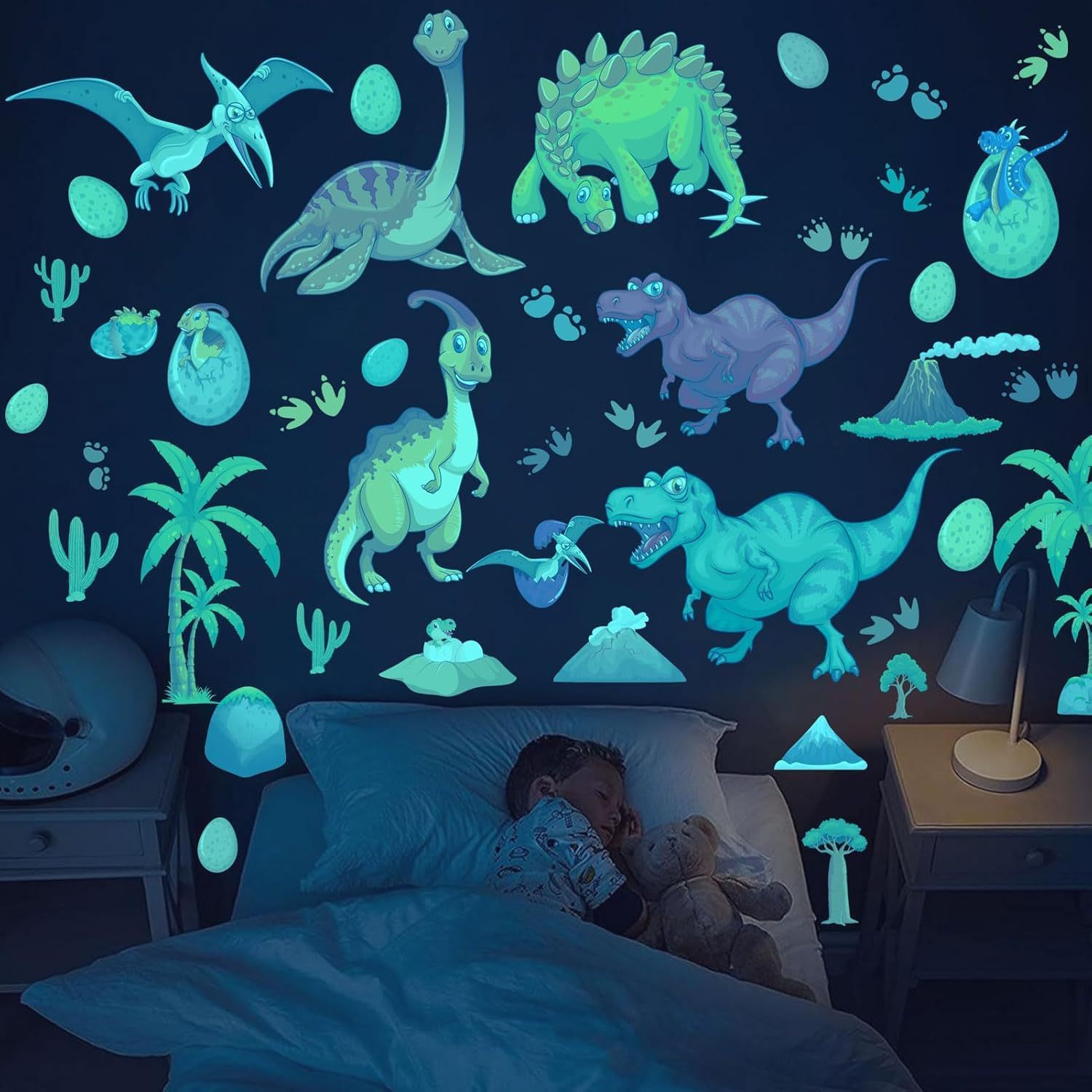 Amazon Luminous Cartoon Dinosaur Luminous Sticker Bedroom Children's Room Room Decoration Wall Sticker Self-Adhesive Wall Sticker