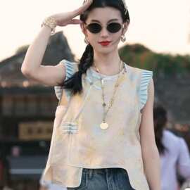 新中式轻国风短款旗袍改良女装2025新款夏年轻少女小飞袖撞色上衣