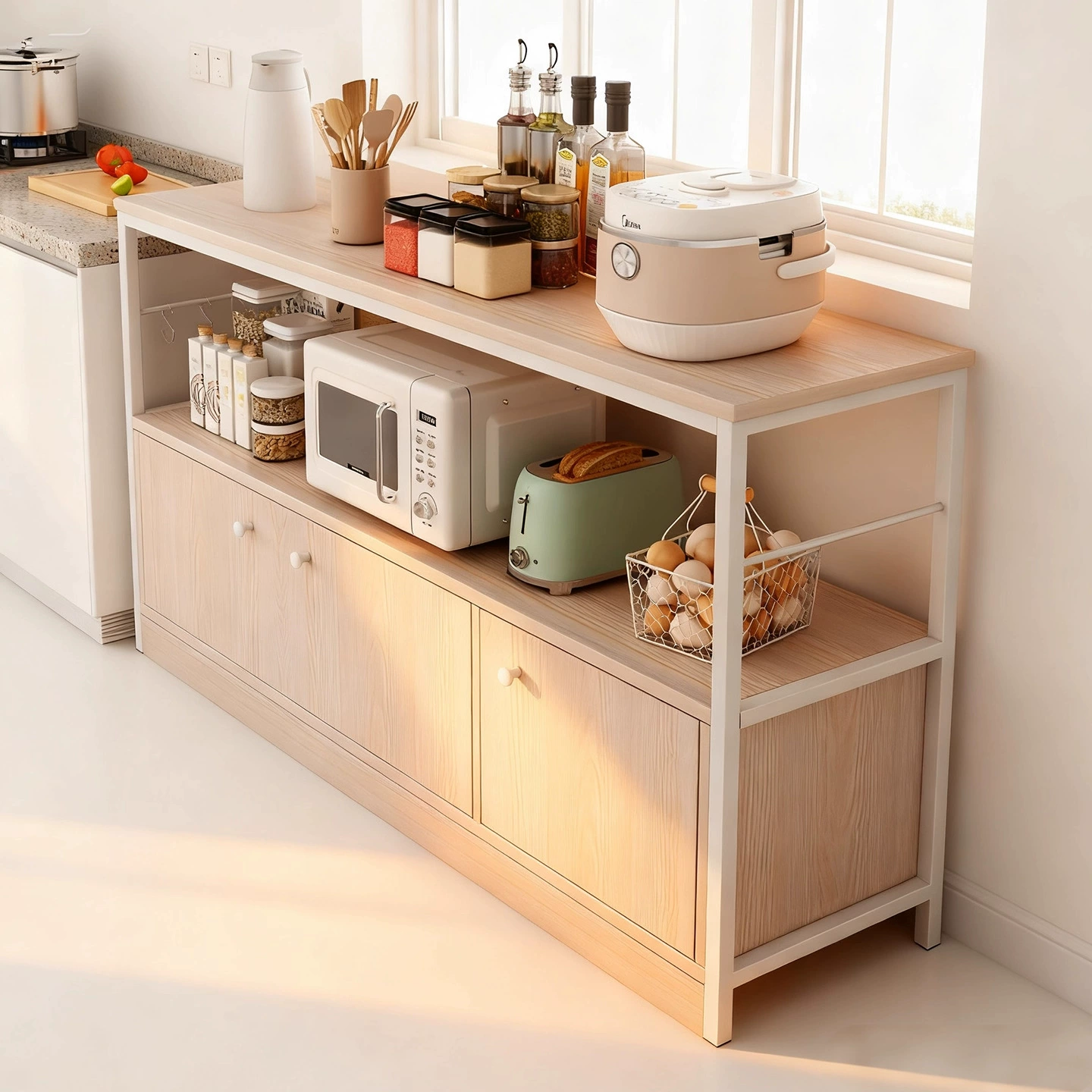 Кухонная стеллаж для хранения напольный многослойный шкаф для микроволновой печи многофункциональный шкаф для хранения стеллаж для хранения овощей и Горшков