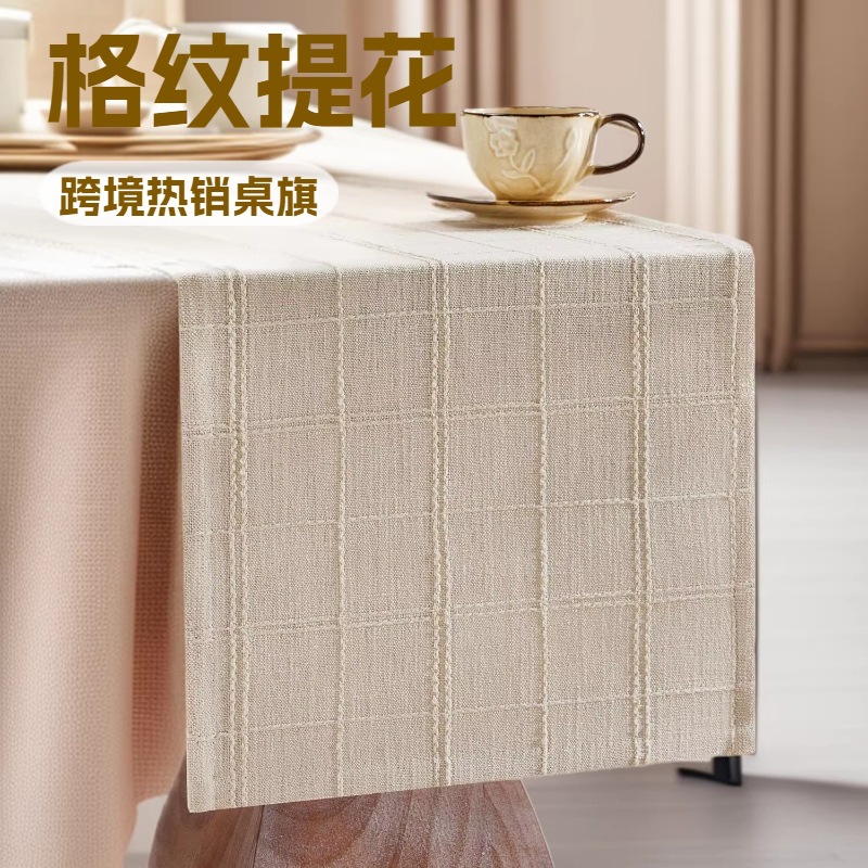 Bandera de mesa Jacquard de estilo algodón y lino estricto espesar tela de mesa de reunión rectangular cubierta alta sensación de venta en caliente transfronteriza bandera de mesa image 1