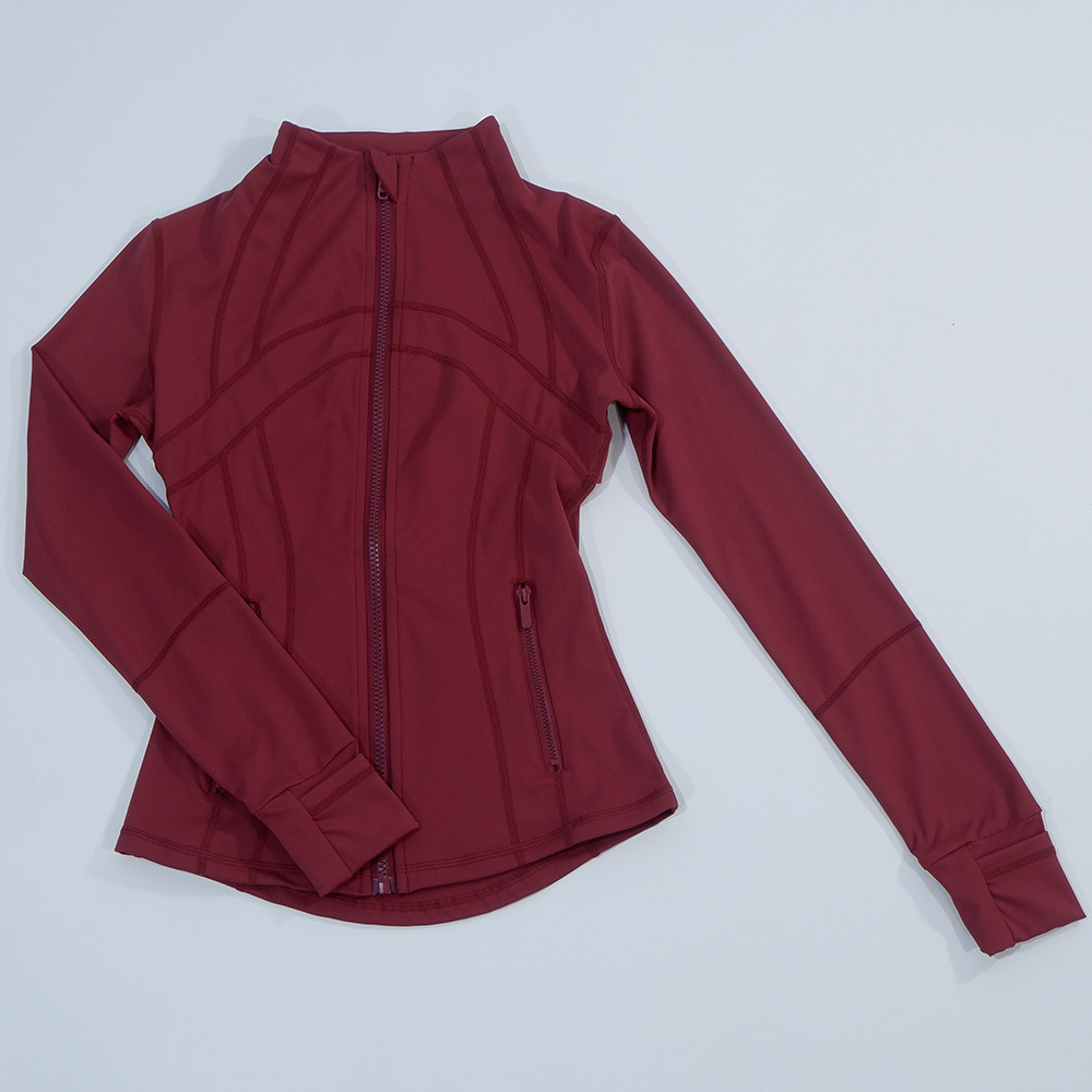 Dark red stand-up collar jacket