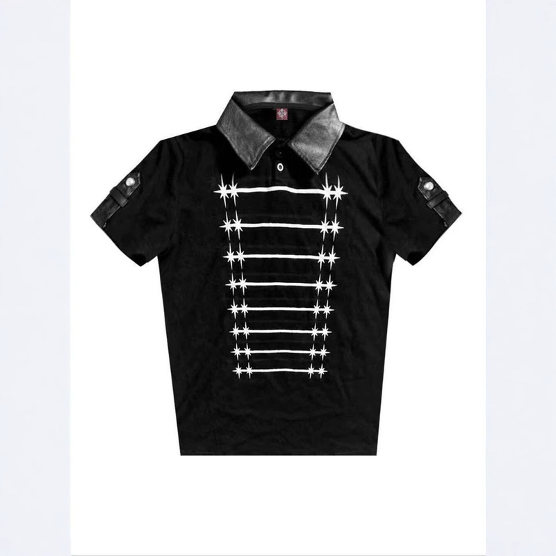 Subculture rock punk y2k Yabi visual style cross court print polo collar T-shirt light subculture short-sleeve top Subculture rock punk y2k Yabi visual style cross court print polo collar T-shirt light subculture short-sleeve top