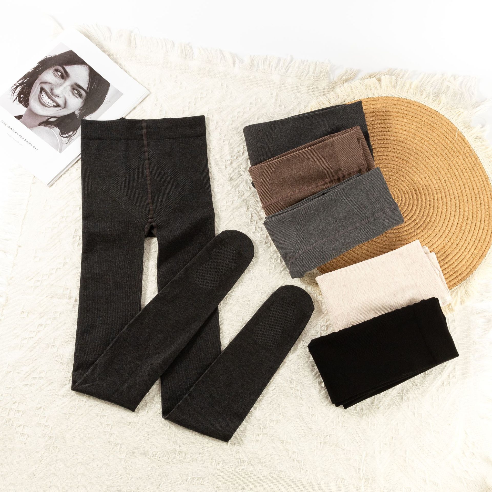 Autumn and Winter Fleece-Lined Thickened Combed Cotton Ribbed Leggings for Women, Shaping and Butt-Lifting Leggings, Warm Tight-Fitting Pantyhose