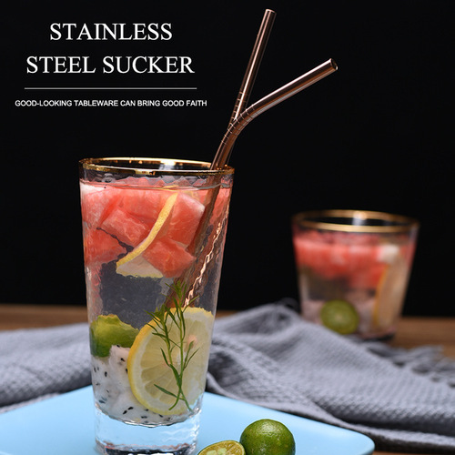 Cross-border direct selling food-grade 304 stainless steel straw set for children and adults, 316 stainless steel colorful metal straws