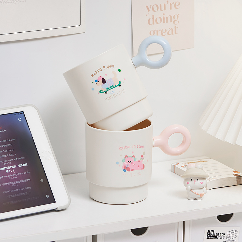 Cartoon cat and dog breakfast cup ins style high color value mug cross-border companion gift student girlfriends cup dormitory