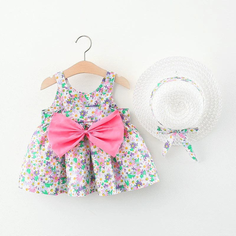 Summer sleevless dress girl's with bow, 1234 years, flowered