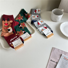 韩国进口kikiyasocks春秋冬卡通圣诞款女士中筒棉袜子W-C-268