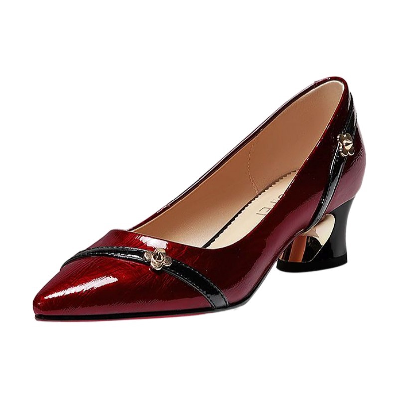 Zapatos de una sola capa de cuero suave Talón medio de tacón grueso versátil 2023 primavera y verano nuevo fondo suave boca baja profesional cómodo señaló zapatos de mujer