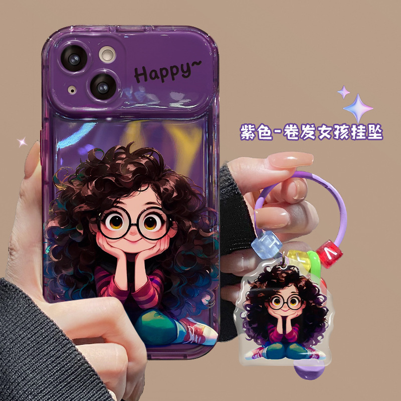Fried fur glasses girl pendant for Apple 14pm phone case iphone15 flip mirror 13/12 transparent 7 Fried fur glasses girl pendant for Apple 14pm phone case iphone15 flip mirror 13/12 transparent 7