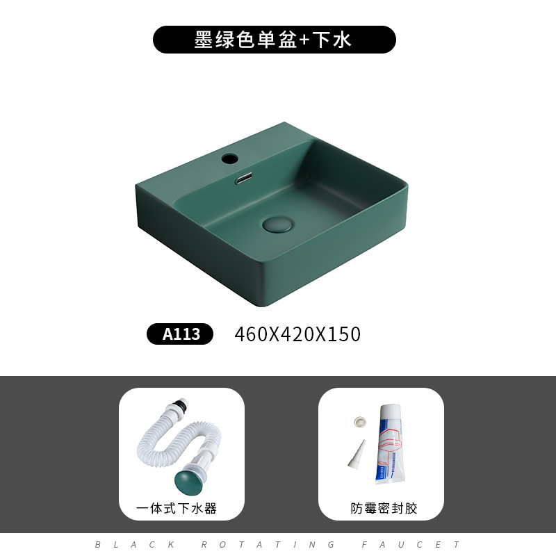Mesa nórdica lavabo hogar cerámica cuadrado verde oscuro lavabo gran tamaño lavabo único baño