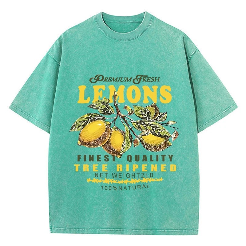 Summer lemon big retro T-shirt with a round collar, with short sleeve