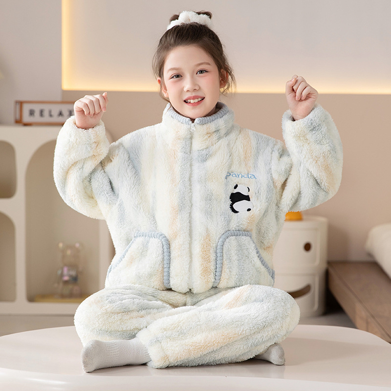 Autumn and Winter Pajamas for Girls Coral Velvet Kidsren's Thickeneded Velvet Flannel Little Girl Suit 2025 New Winter Style