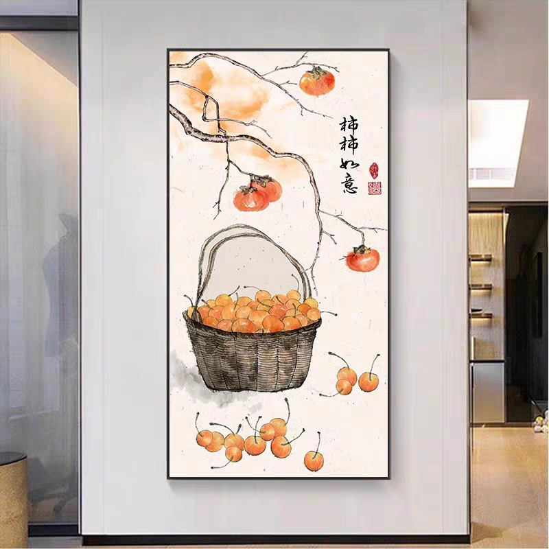 新中式石榴玄関装飾画、廊下掛け絵、玄関壁画、良い意味を持つ九魚図、中国風、国潮風|undefined