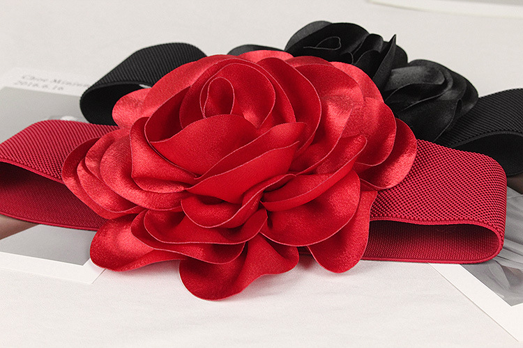 7.5cm Wide Waist Belt Women's Rose Versatile Elastic Waistband Fashionable Temperament Three-dimensional Large Flower Decoration Accessories_voghion.com