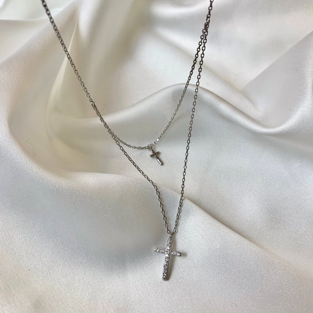 Elegant Cross Sterling Silver Plating Zircon Layered Necklaces