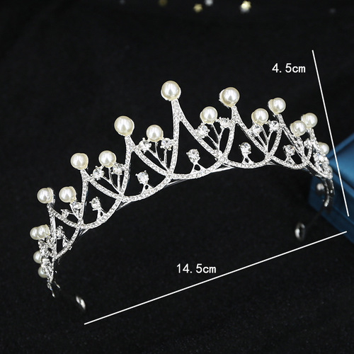 Children's Korean simple diamond-encrusted pearl bridal crown tiara wedding dress accessories princess birthday party dress accessories