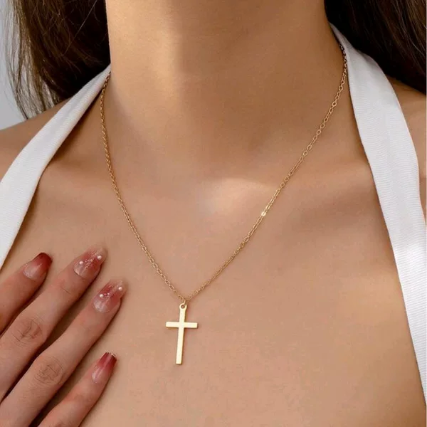 Cross-Border Amazon Popular Cross Pendant Necklace Women's Fashion Versatile High-End Clavicle Chain Simple Style Necklace