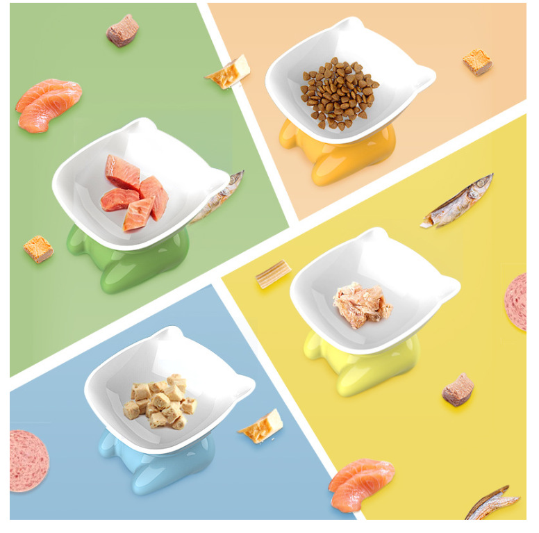 Small Q Ceramic High-Heeled Slanted Mouth Cat Bowl Pet Bowl Cute High-Heeled Bowl Cat Food Plate Cervical Protection