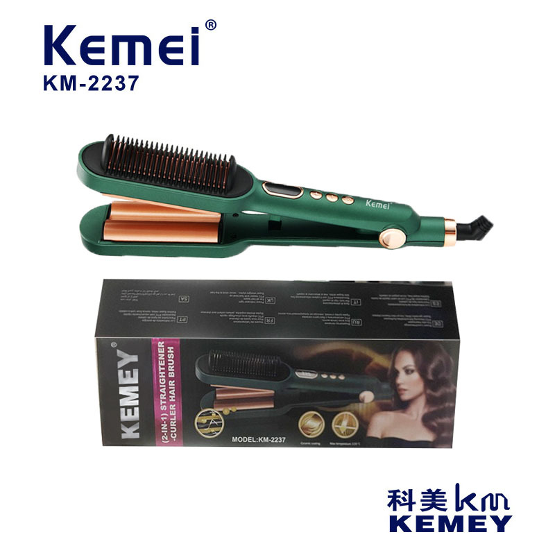 Kemei KM-2237 aire caliente peine pelo recto peine férula de iones negativos cuidado del pelo LED LCD pantalla digital dos en uno rizador