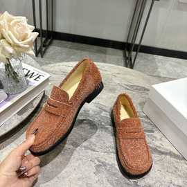 雪花绒牛皮乐福鞋女真皮复古百搭一脚蹬懒人鞋平底法式玛丽珍单鞋