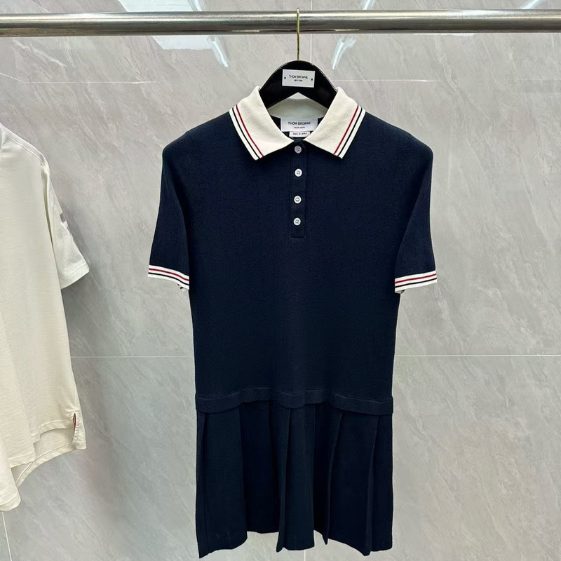 Factory Direct Sales Tb Women's Cotton Pleated Polo Collar Dress Preppy Style Casual Simple Pleated Mid-Length Skirt Factory Direct Sales Tb Women's Cotton Pleated Polo Collar Dress Preppy Style Casual Simple Pleated Mid-Length Skirt