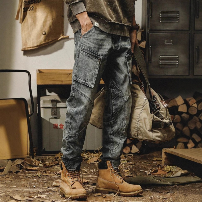 American Heavyweight Retro Jeans Men's Loose Straight Harley Motorcycle Workwear Pants Men's Spring and Autumn Casual Pants