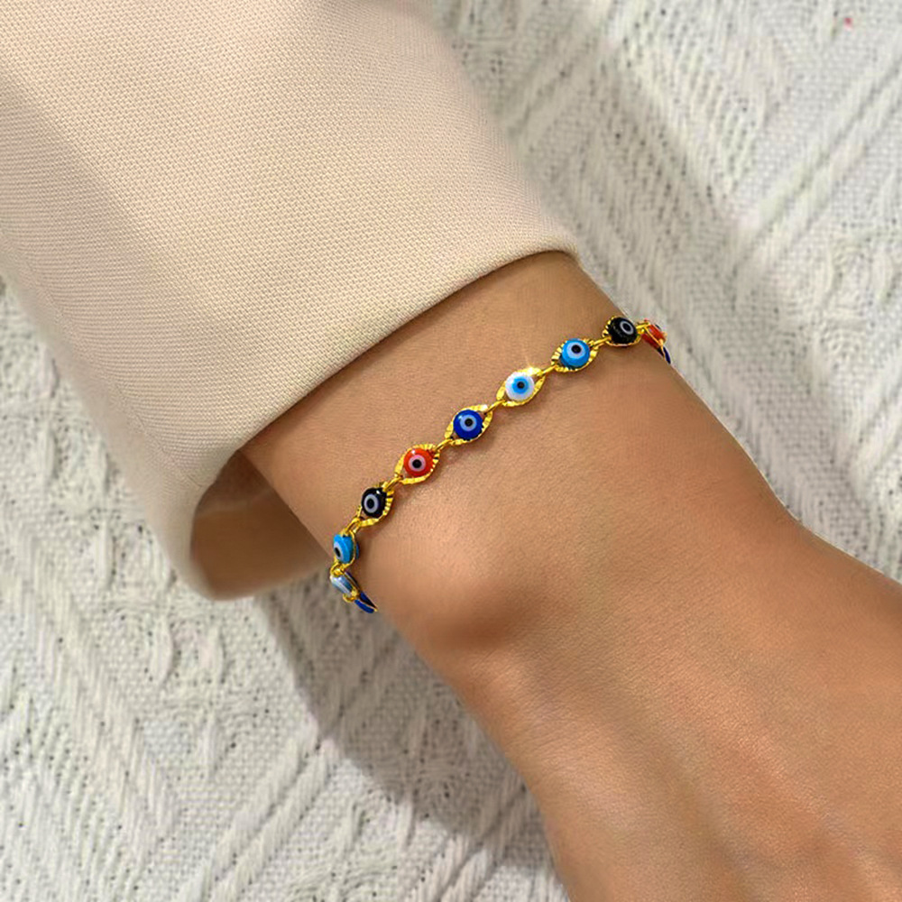 Devil'S Eye Pattern Women'S Gender Wholesale Retro Devil's Eye Stainless Steel Glass Bracelets Anklet Necklace