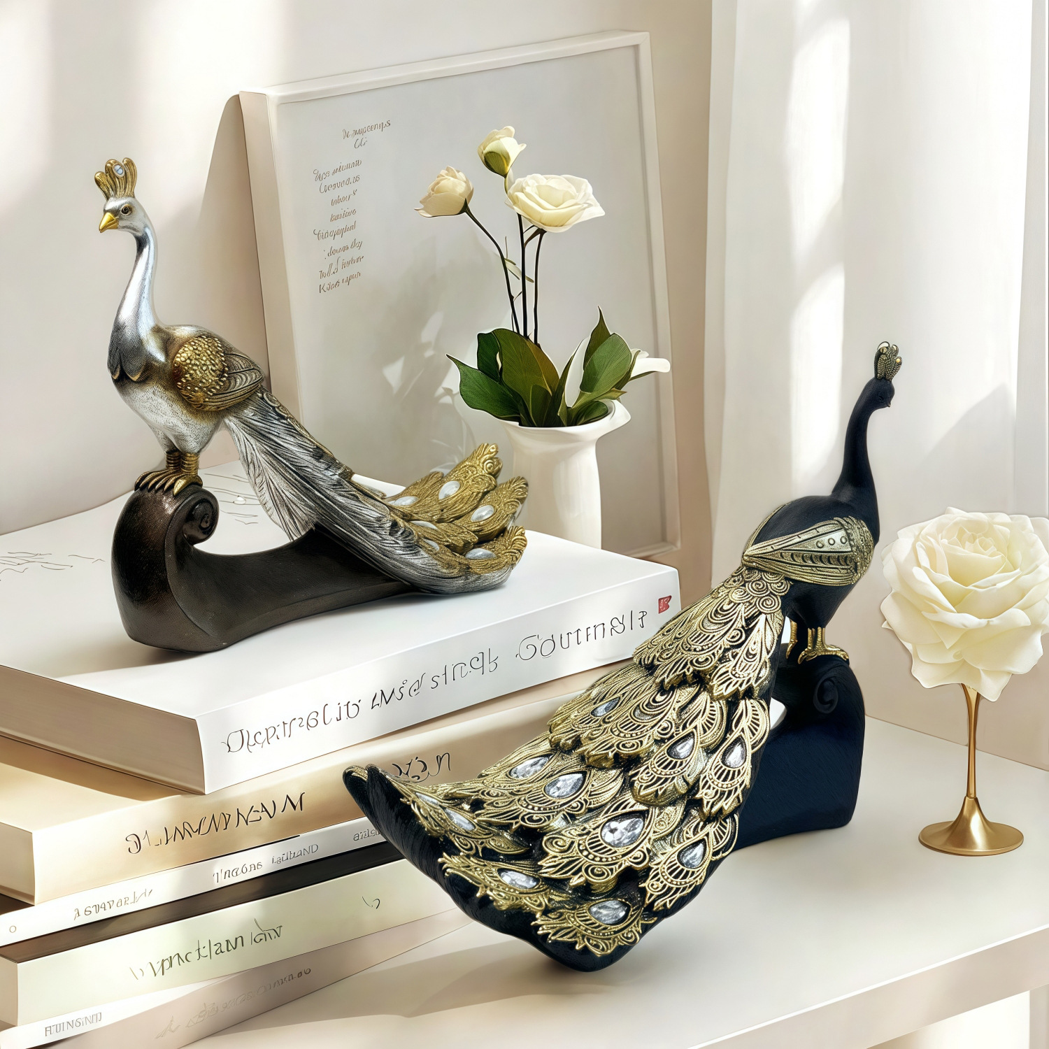 New Modern Simple Light Luxury Peacock Ornaments Retro Home Living Room Wine Cabinet Entrance Resin Crafts Decoration