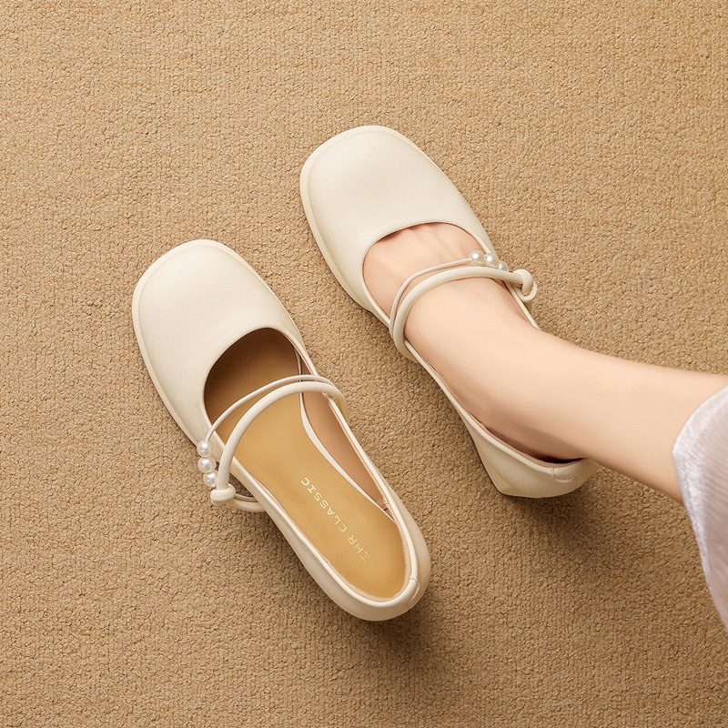 Giày Mary Jane nữ quai ngang gót vuông 5 cm phong cách Pháp — BL786 Màu be